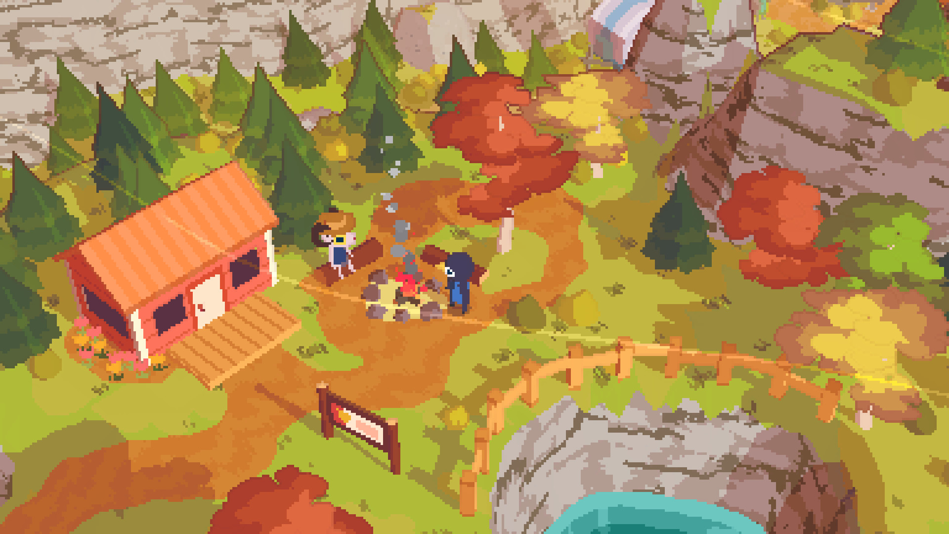 Claire the bird exploring the pixelated island park in A Short Hike