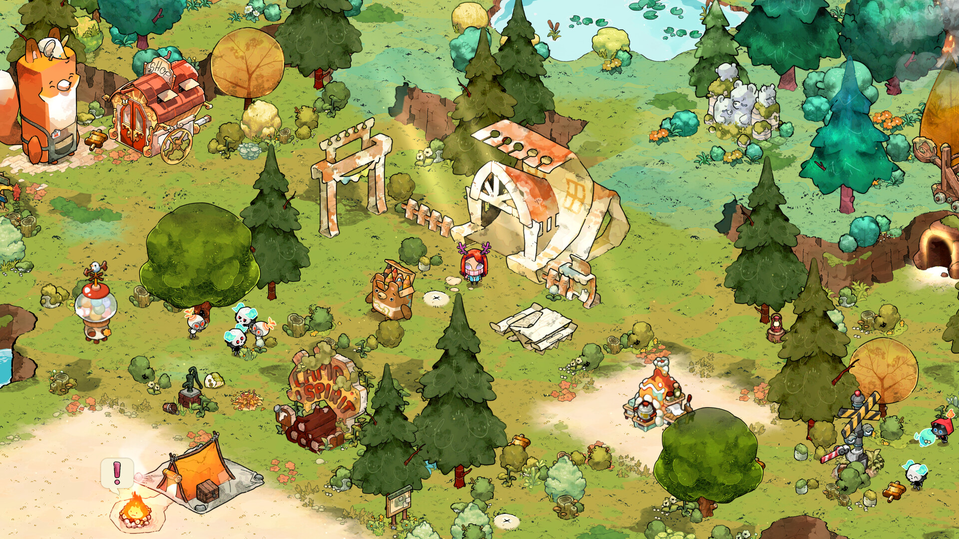Cozy Grove: Camp Spirit hand-drawn island campsite with a ghost bear