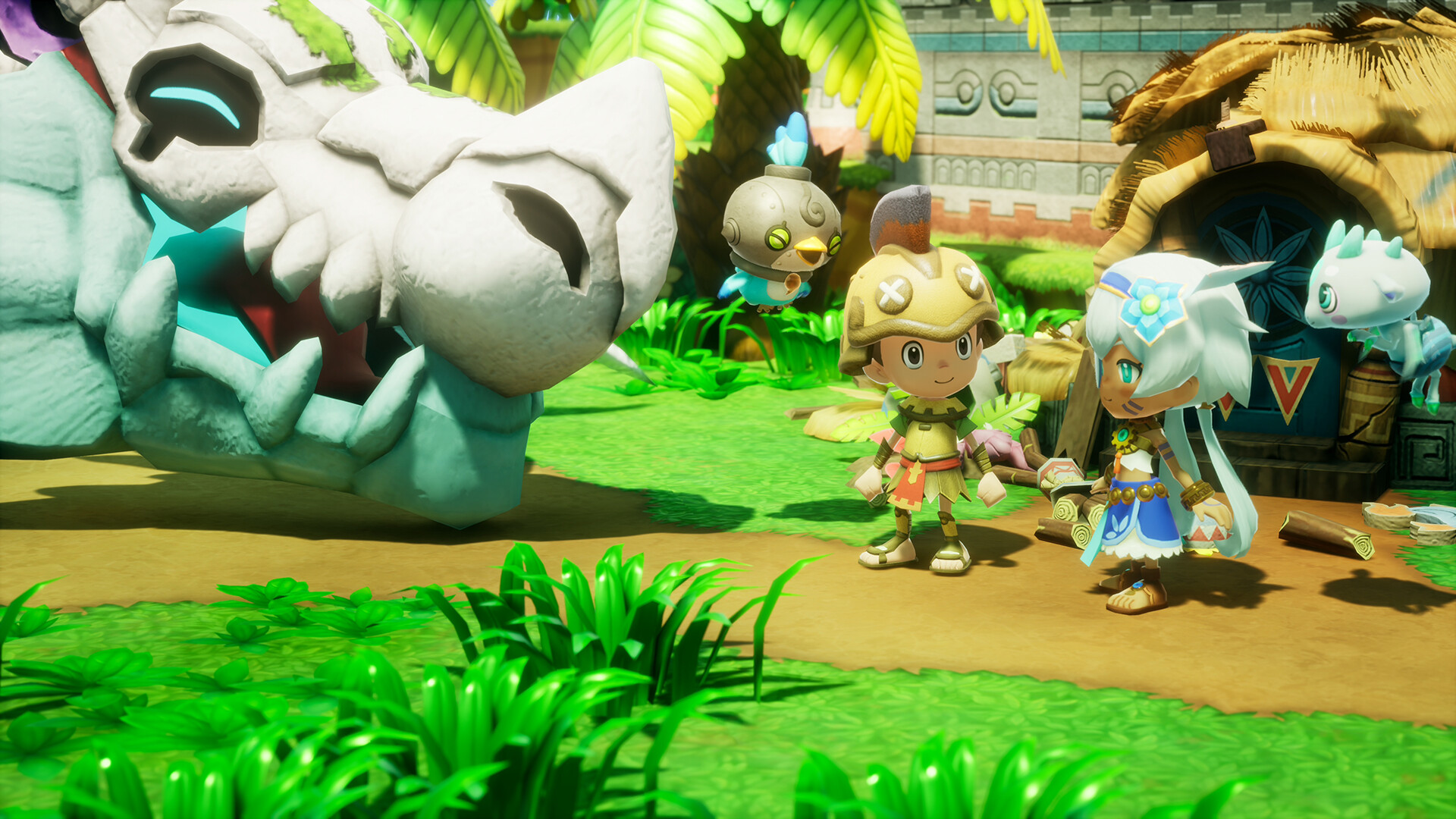 Fantasy Life i character exploring a colorful island with buildings and residents