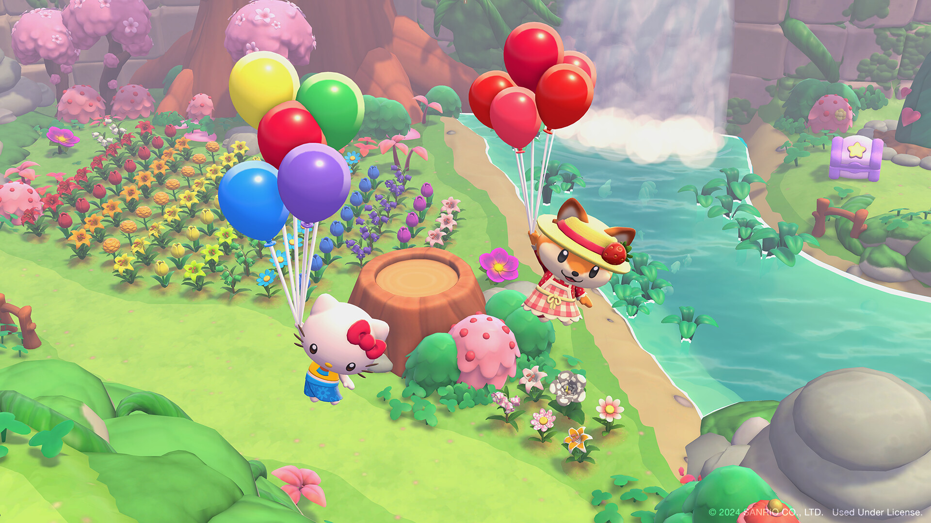 Hello Kitty and Sanrio friends on a sunny tropical island