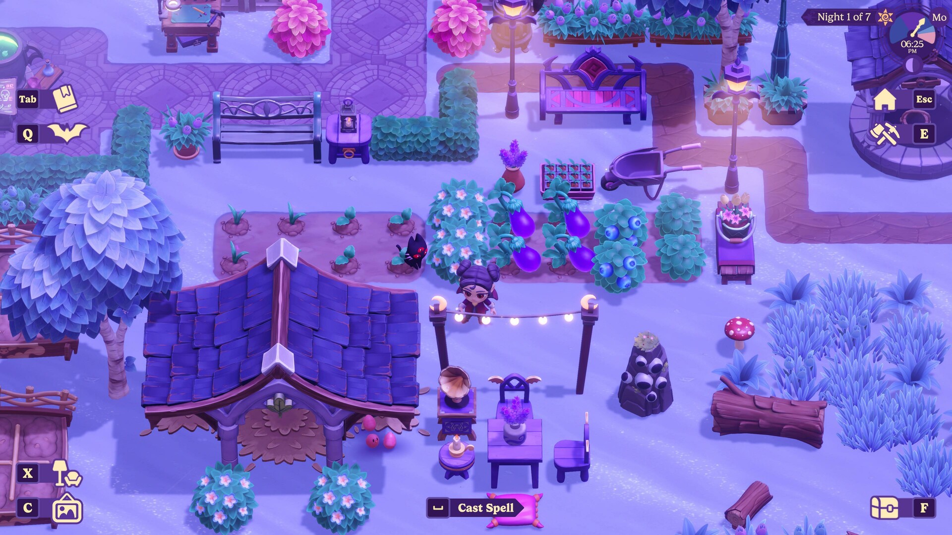 Moonlight Peaks vampire farmer tending magical crops under the moon