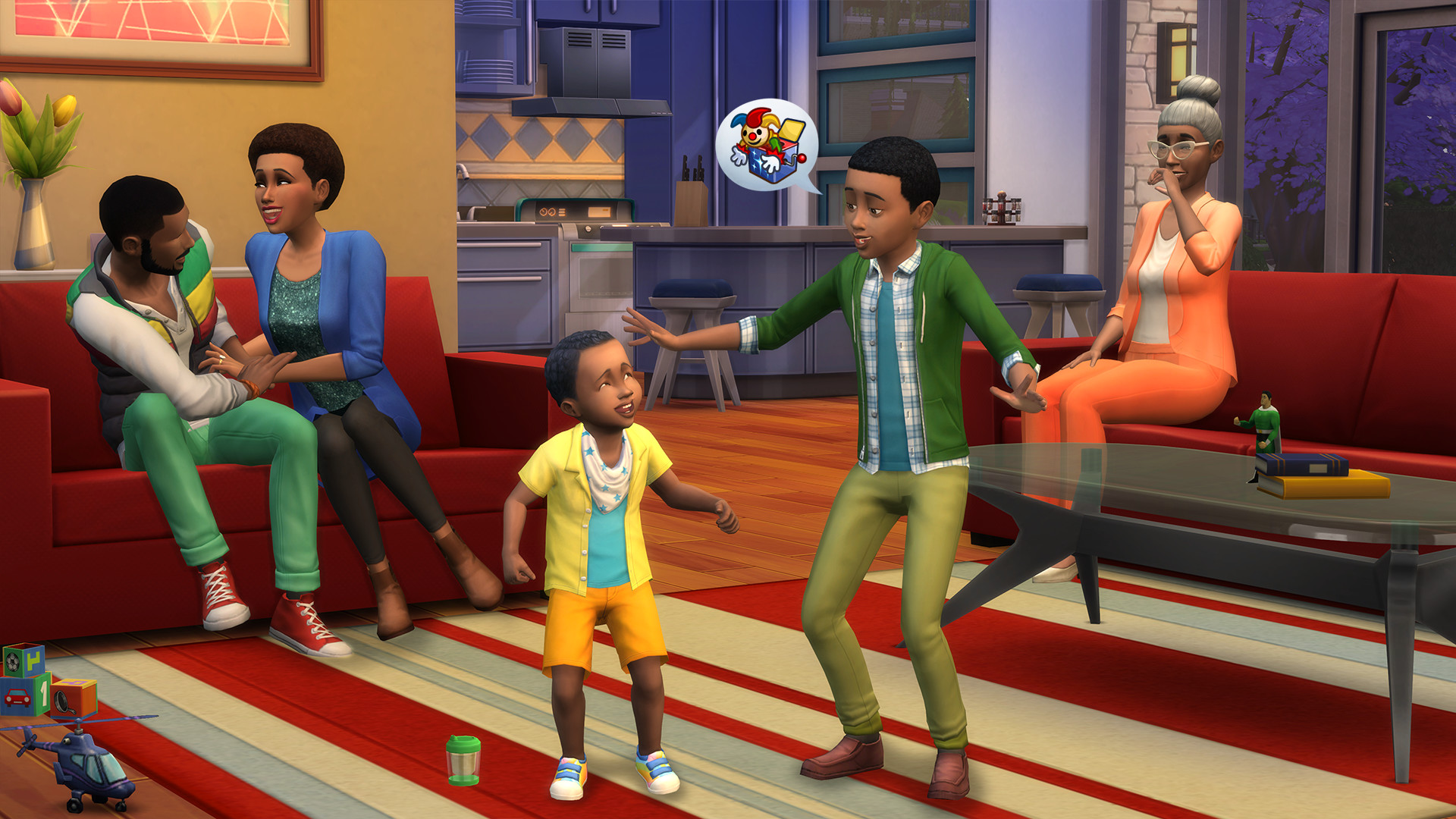 The Sims 4 Sims chatting in the backyard of a suburban house with a pool